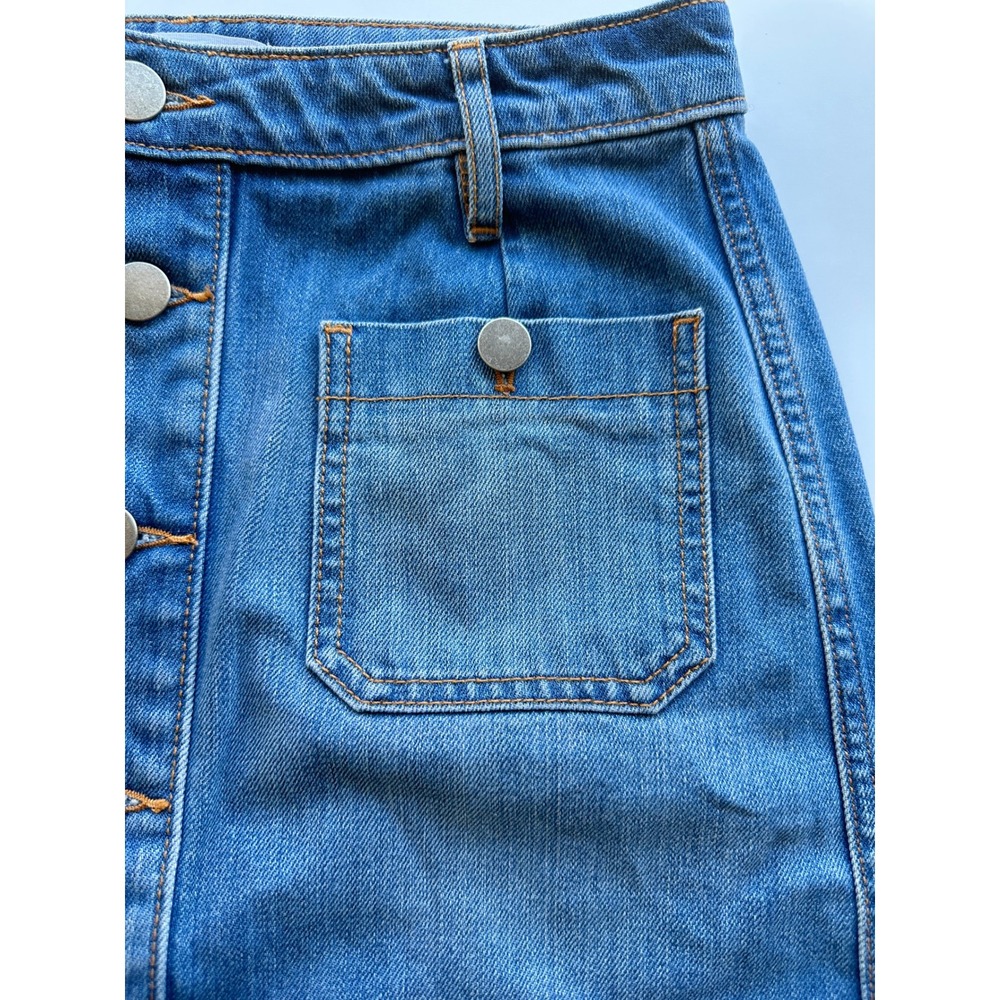 Ann Taylor LOFT Denim Skirt Blue Button Front Frayed Hem 70s Boho Casual Size 2 - Picture 11 of 16